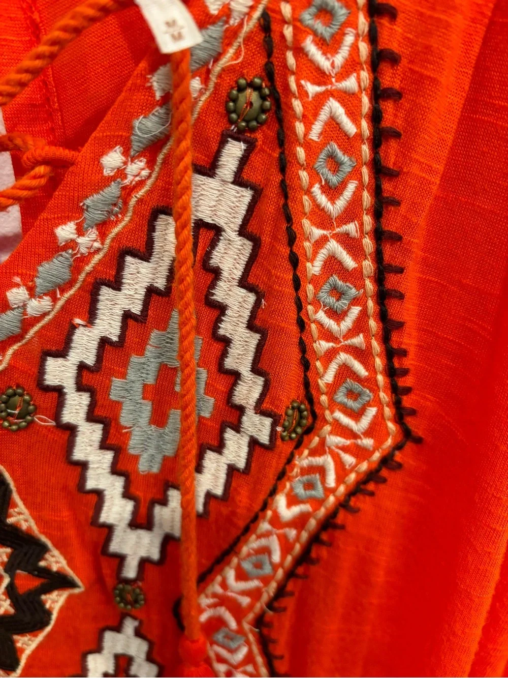 Free People Embroidered Bohemian Tassel Sleeveless Top Open Back Orange Women M